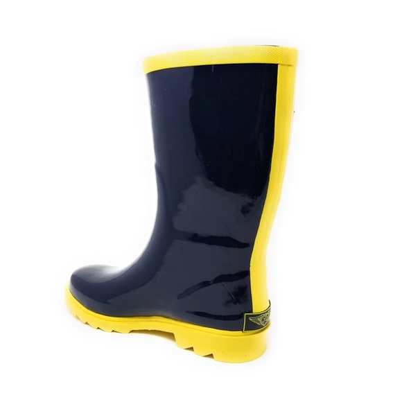 Women's Navy / Yellow 11" Rubber Rain Boots, Wellies Rainboots - Picture 2 of 3